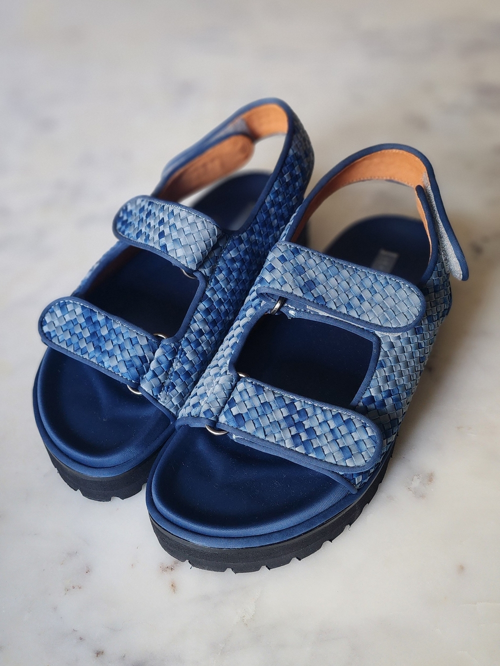 Naghedi Blue Woven Strap Sandals